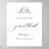 Elegant Monogram en Script Bruiloft Gastenboek Sig Poster (Voorkant)