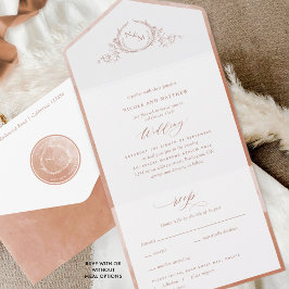 Elegant Monogram en Terracotta Waterverf Wedding All In One Uitnodiging