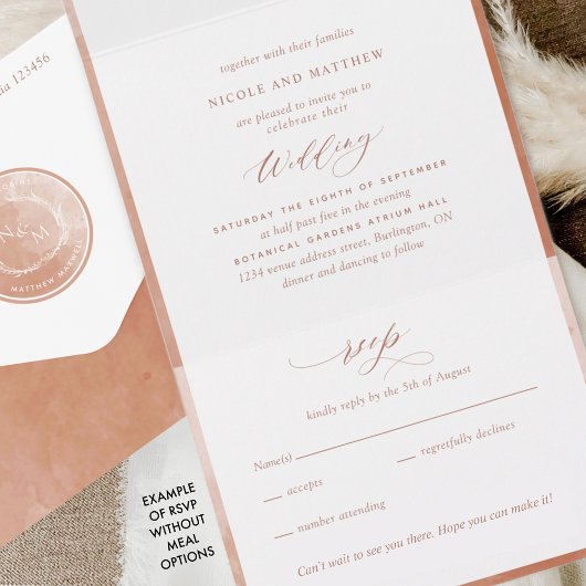 Elegant Monogram en Terracotta Waterverf Wedding All In One Uitnodiging