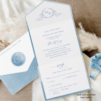 Elegant Monogram en Waterverf Blauw Bruiloft