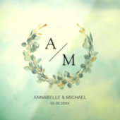 Elegant, monogram, eucalyptus, bruiloft, krans raamsticker (Vel 3)