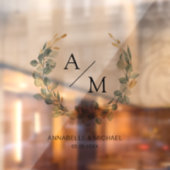 Elegant, monogram, eucalyptus, bruiloft, krans raamsticker (Vel 2)