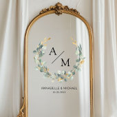 Elegant, monogram, eucalyptus, bruiloft, krans raamsticker