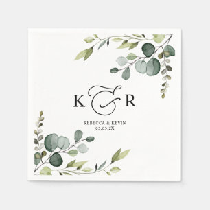 Elegant Monogram Eucalyptus Greenery Personalized Servet