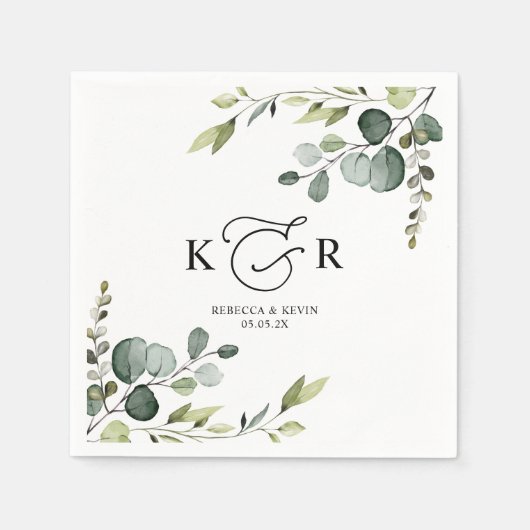 Elegant Monogram Eucalyptus Greenery Personalized Servet (Voorkant)