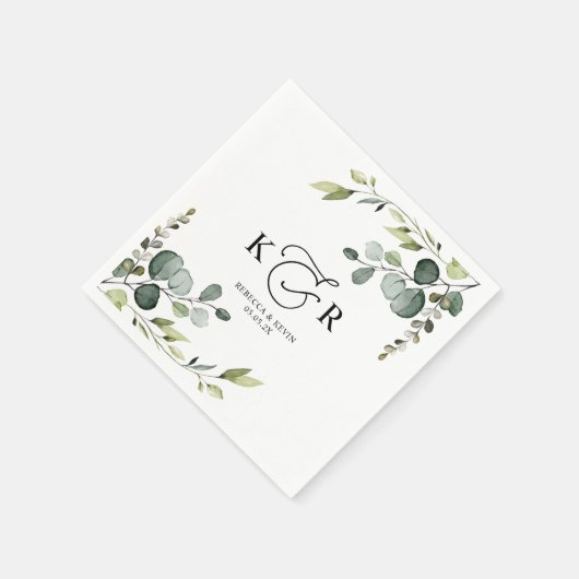 Elegant Monogram Eucalyptus Greenery Personalized Servet (Hoek)