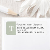 Elegant Monogram Eucalyptus Groen retouradres Etiket (Insitu)