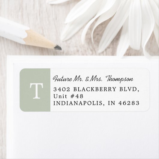 Elegant Monogram Eucalyptus Groen retouradres Etiket (Insitu)