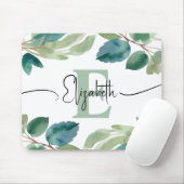 Elegant monogram Eucalyptus groen Waterverf Muismat (Met muis)