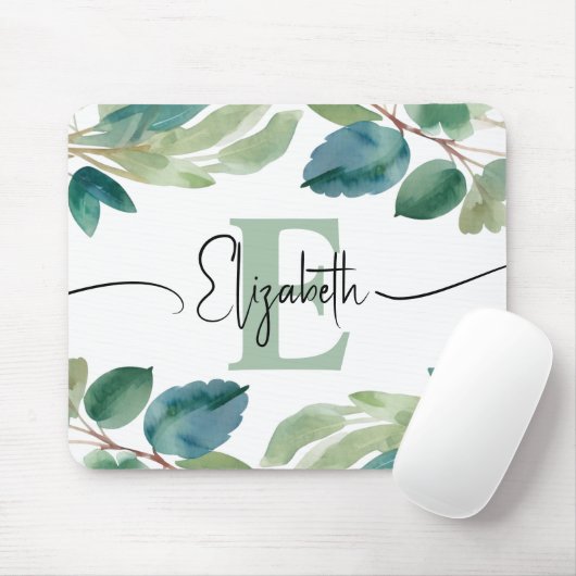 Elegant monogram Eucalyptus groen Waterverf Muismat (Met muis)