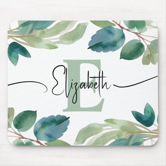 Elegant monogram Eucalyptus groen Waterverf Muismat (Voorkant)