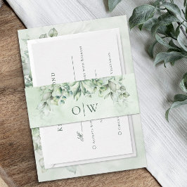 Elegant Monogram Eucalyptus Waterverf Weddenschap Uitnodigingen Wikkel