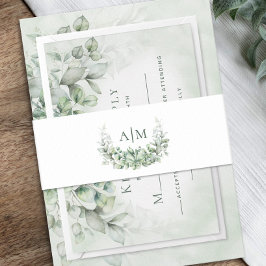 Elegant Monogram Eucalyptus Wedding Uitnodigingen Wikkel