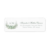 Elegant Monogram Eucalyptus Weduwadres Etiket (Voorkant)