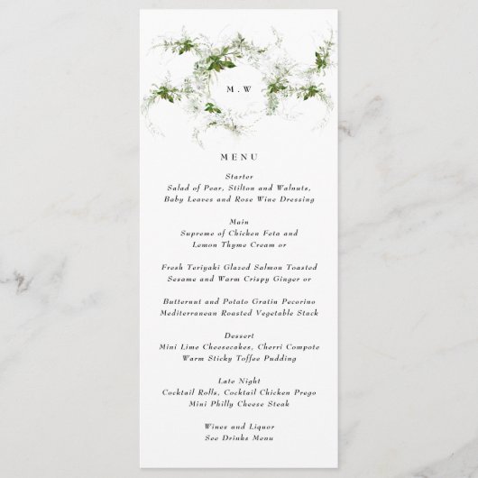 Elegant Monogram | Eucalyptus Wreath Wedding Menu (Voorkant)