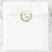 Elegant, monogram, eucalyptuskrans ronde sticker (Tas)