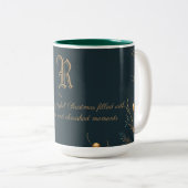 Elegant Monogram Familie Kerst Mok met bericht (Voorkant rechts)