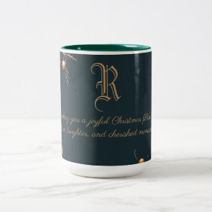 Elegant Monogram Familie Kerst Mok met bericht