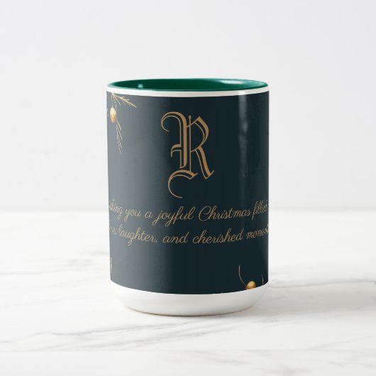 Elegant Monogram Familie Kerst Mok met bericht (Center)