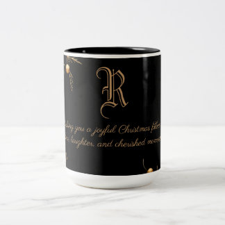 Elegant Monogram Familie Kerst Mok met bericht