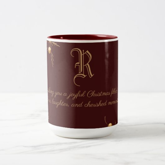 Elegant Monogram Familie Kerst Mok met bericht (Center)