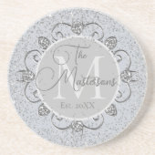 Elegant Monogram Familienaam Gepersonaliseerd Zandsteen Onderzetter (Voorkant)