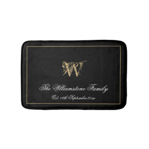 Elegant Monogram Familienaam Pas getrouwd Wedding Badmat