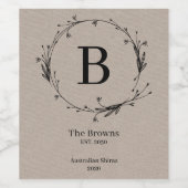 Elegant Monogram Familienaam Sjabloon Wildflower Wijn Etiket (Enkel label)