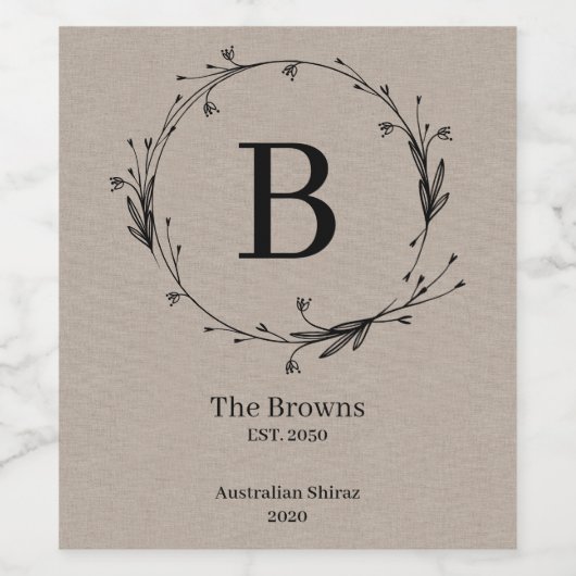 Elegant Monogram Familienaam Sjabloon Wildflower Wijn Etiket (Enkel label)