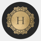 Elegant Monogram Family Black Gold Initial Seal Ronde Sticker (Voorkant)