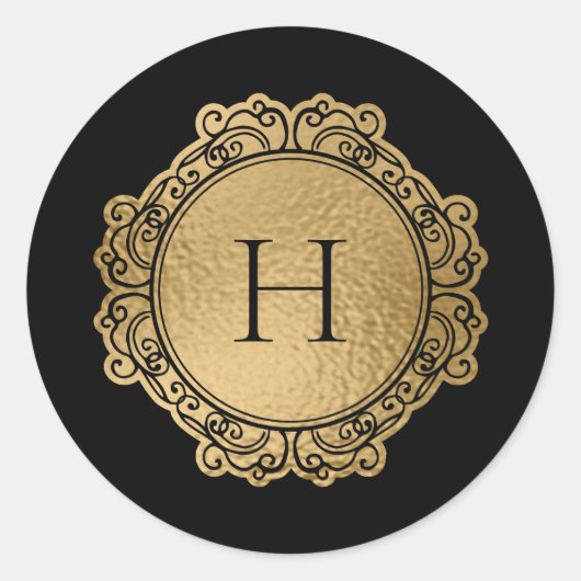 Elegant Monogram Family Black Gold Initial Seal Ronde Sticker (Voorkant)