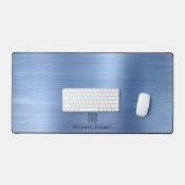 Elegant Monogram Faux Blauw Geborsteld Metallic Bureaumat (Keyboard & Muis)