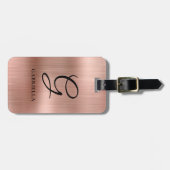 Elegant Monogram Faux Brushed Metal Rose Gold Bagagelabel (Voorkant horizontaal)