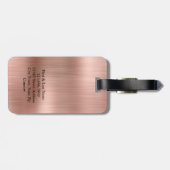 Elegant Monogram Faux Brushed Metal Rose Gold Bagagelabel (Achterkant horizontaal)