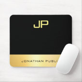 Elegant Monogram Faux Gold Black Modern Sjabloon Muismat (Met muis)