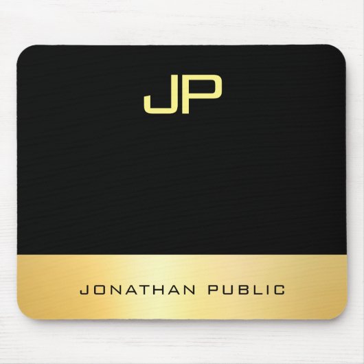 Elegant Monogram Faux Gold Black Modern Sjabloon Muismat (Voorkant)