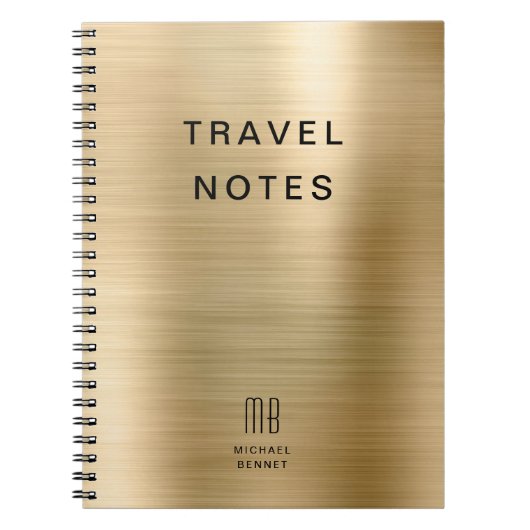 Elegant Monogram Faux Gold Reizen Notitieboek (Voorkant)