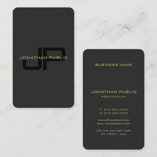 Elegant Monogram Faux Gold Tekst Oceaanmaat Visitekaartje (Voorkant / Achterkant)