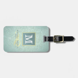Elegant Monogram Faux Gold Turquoise Damask Floral Bagagelabel