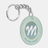 Elegant Monogram Faux Gold Turquoise Damask Floral Sleutelhanger (Voorkant Links)