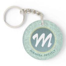 Elegant Monogram Faux Gold Turquoise Damask Floral