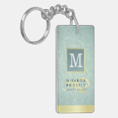 Elegant Monogram Faux Gold Turquoise Damask Floral Sleutelhanger (Voorkant Links)