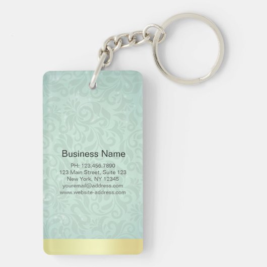 Elegant Monogram Faux Gold Turquoise Damask Floral Sleutelhanger (achterkant)