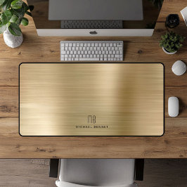 Elegant Monogram Faux Goud Geborsteld Metaal Bureaumat