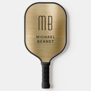 Elegant Monogram Faux Goud Geborsteld Metaal Pickleball Paddle