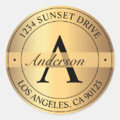 Elegant monogram faux goud zwart retouradres ronde sticker (Voorkant)