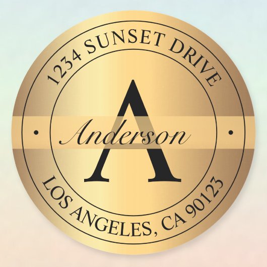 Elegant monogram faux goud zwart retouradres ronde sticker