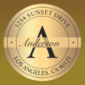 Elegant monogram faux goud zwart retouradres ronde sticker