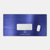 Elegant Monogram Faux Navy Blauw Geborsteld Metall Bureaumat (Keyboard & Muis)