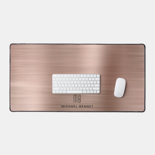 Elegant Monogram Faux Roos Goud Geborsteld Metalli Bureaumat (Keyboard & Muis)